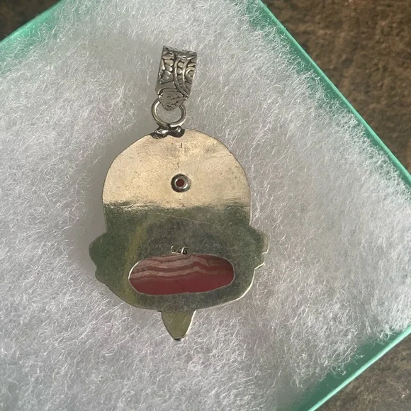 Ruby / Striped Rhodochrosite 925 Sterling Silver Pendant /Hand Crafted ❤️ - Picture 4 of 6